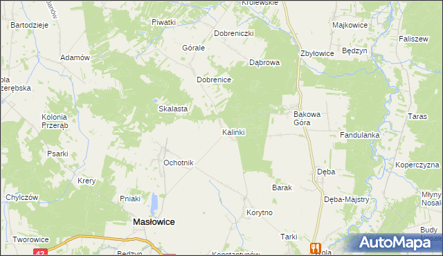 mapa Kalinki gmina Masłowice, Kalinki gmina Masłowice na mapie Targeo