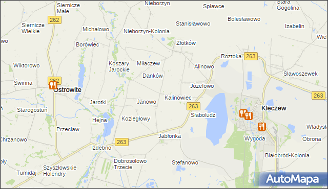 mapa Kalinowiec gmina Kleczew, Kalinowiec gmina Kleczew na mapie Targeo