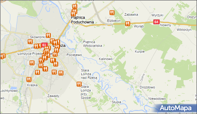 mapa Kalinowo gmina Piątnica, Kalinowo gmina Piątnica na mapie Targeo
