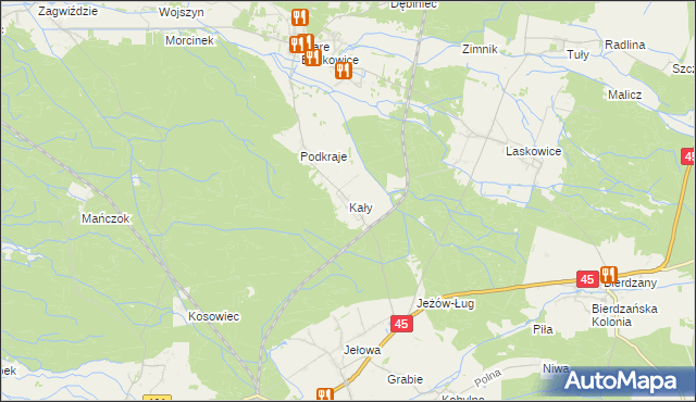 mapa Kały gmina Murów, Kały gmina Murów na mapie Targeo