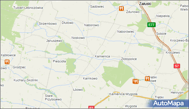 mapa Kamienica gmina Załuski, Kamienica gmina Załuski na mapie Targeo