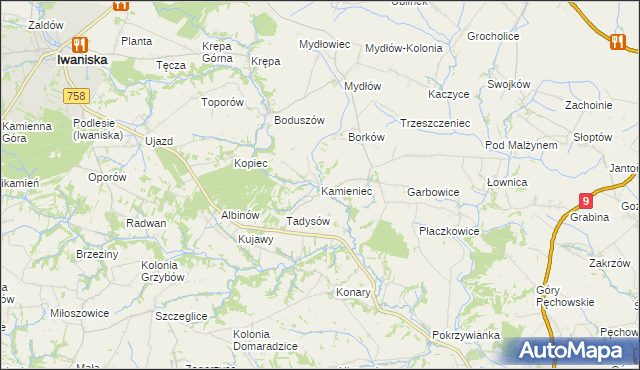 mapa Kamieniec gmina Iwaniska, Kamieniec gmina Iwaniska na mapie Targeo