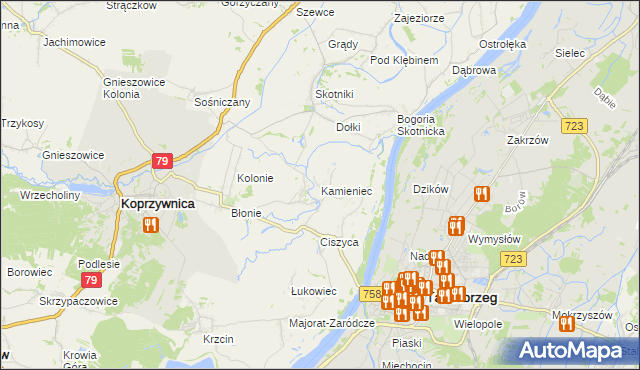 mapa Kamieniec gmina Koprzywnica, Kamieniec gmina Koprzywnica na mapie Targeo