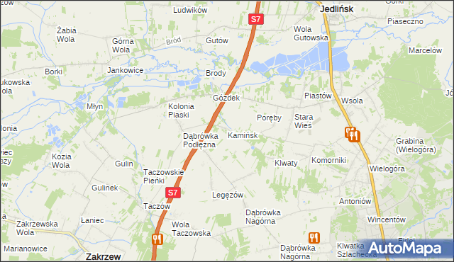 mapa Kamińsk gmina Jedlińsk, Kamińsk gmina Jedlińsk na mapie Targeo