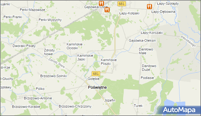 mapa Kamińskie Pliszki, Kamińskie Pliszki na mapie Targeo