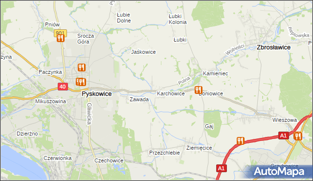 mapa Karchowice, Karchowice na mapie Targeo