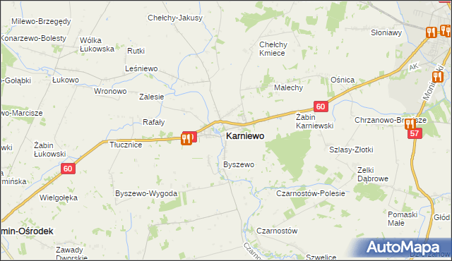 mapa Karniewo powiat makowski, Karniewo powiat makowski na mapie Targeo