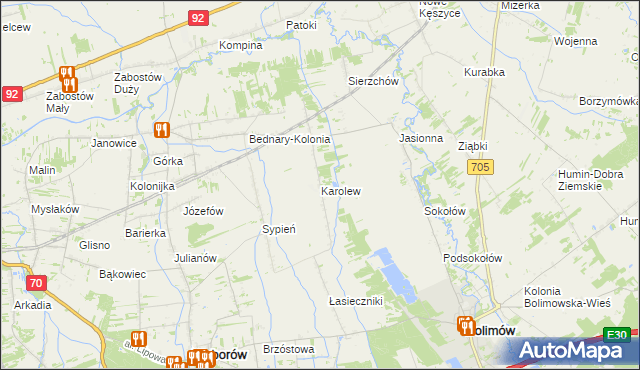 mapa Karolew gmina Nieborów, Karolew gmina Nieborów na mapie Targeo