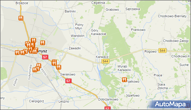 mapa Karwacz gmina Przasnysz, Karwacz gmina Przasnysz na mapie Targeo