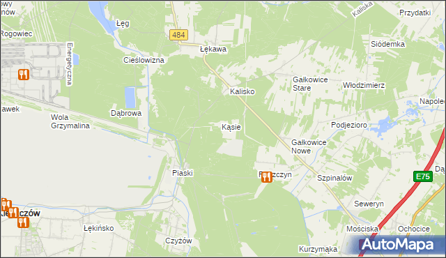 mapa Kąsie gmina Kamieńsk, Kąsie gmina Kamieńsk na mapie Targeo