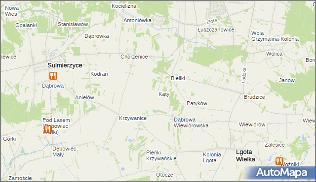 mapa Kąty gmina Sulmierzyce, Kąty gmina Sulmierzyce na mapie Targeo