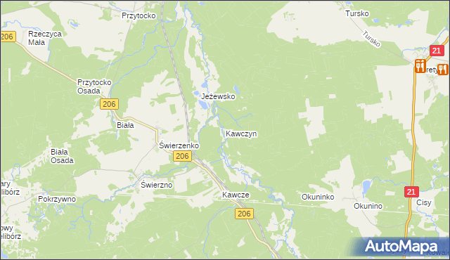 mapa Kawczyn gmina Miastko, Kawczyn gmina Miastko na mapie Targeo