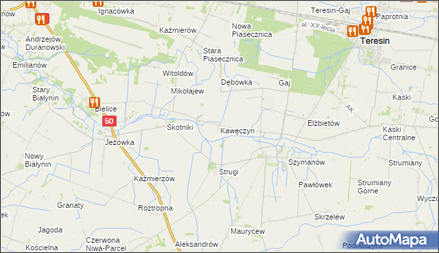 mapa Kawęczyn gmina Teresin, Kawęczyn gmina Teresin na mapie Targeo
