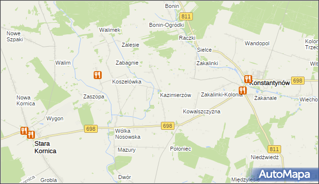 mapa Kazimierzów gmina Stara Kornica, Kazimierzów gmina Stara Kornica na mapie Targeo