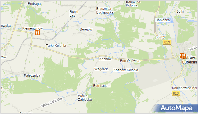 mapa Kaznów gmina Ostrów Lubelski, Kaznów gmina Ostrów Lubelski na mapie Targeo