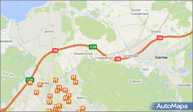 mapa Kędzierzyn gmina Sianów, Kędzierzyn gmina Sianów na mapie Targeo