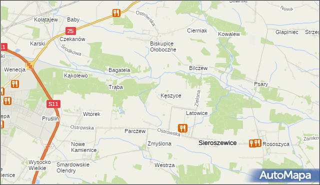 mapa Kęszyce gmina Sieroszewice, Kęszyce gmina Sieroszewice na mapie Targeo