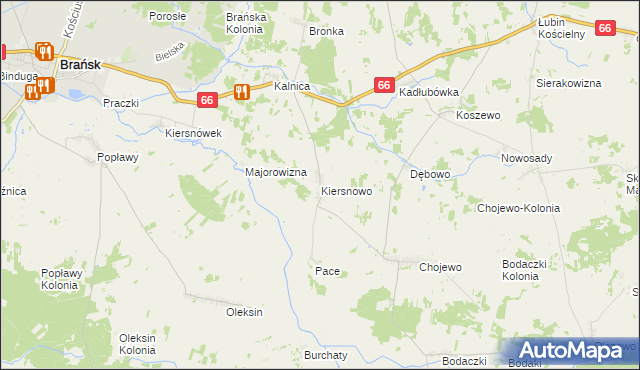 mapa Kiersnowo gmina Brańsk, Kiersnowo gmina Brańsk na mapie Targeo