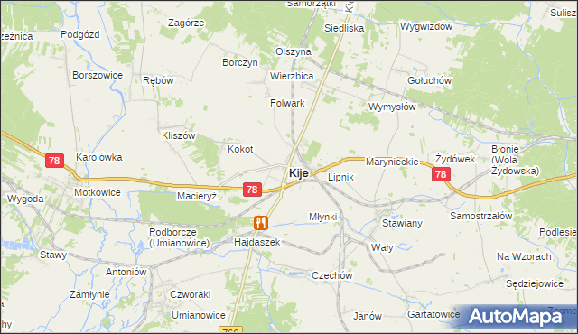 mapa Kije powiat pińczowski, Kije powiat pińczowski na mapie Targeo