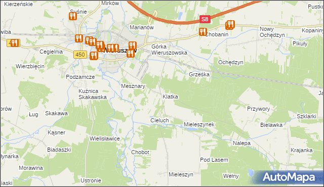 mapa Klatka gmina Wieruszów, Klatka gmina Wieruszów na mapie Targeo