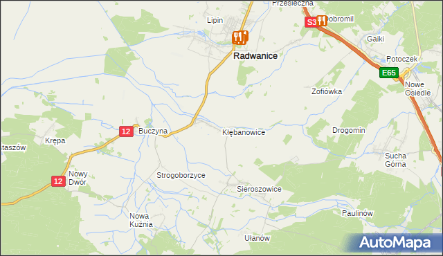 mapa Kłębanowice gmina Radwanice, Kłębanowice gmina Radwanice na mapie Targeo