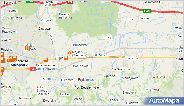 mapa Klęczany gmina Sędziszów Małopolski, Klęczany gmina Sędziszów Małopolski na mapie Targeo