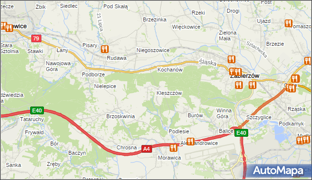 mapa Kleszczów gmina Zabierzów, Kleszczów gmina Zabierzów na mapie Targeo