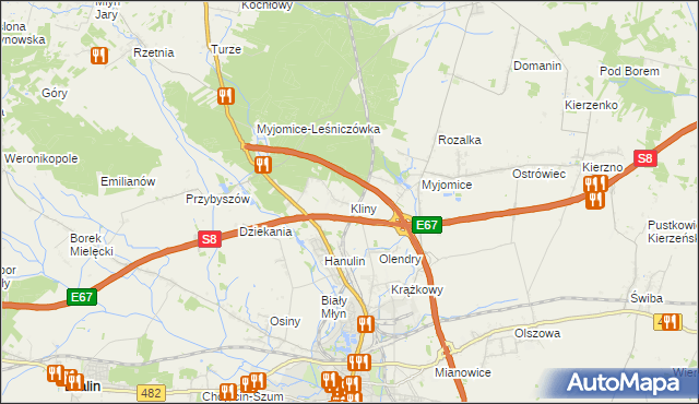 mapa Kliny gmina Kępno, Kliny gmina Kępno na mapie Targeo