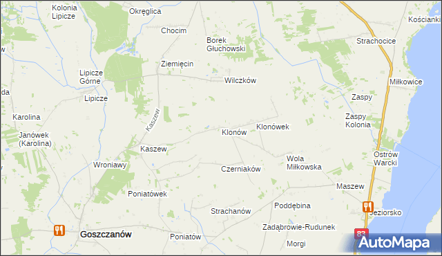 mapa Klonów gmina Goszczanów, Klonów gmina Goszczanów na mapie Targeo