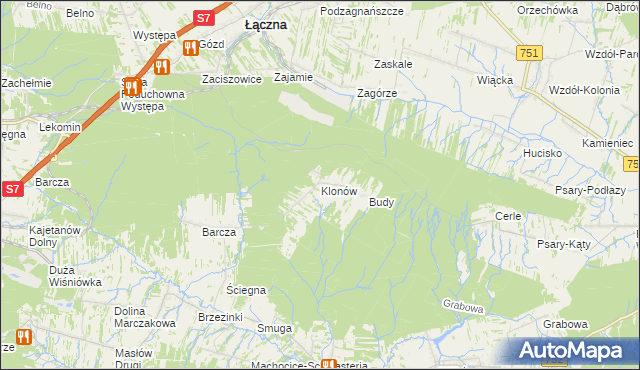 mapa Klonów gmina Łączna, Klonów gmina Łączna na mapie Targeo