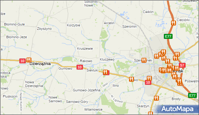 mapa Kluczewo gmina Płońsk, Kluczewo gmina Płońsk na mapie Targeo