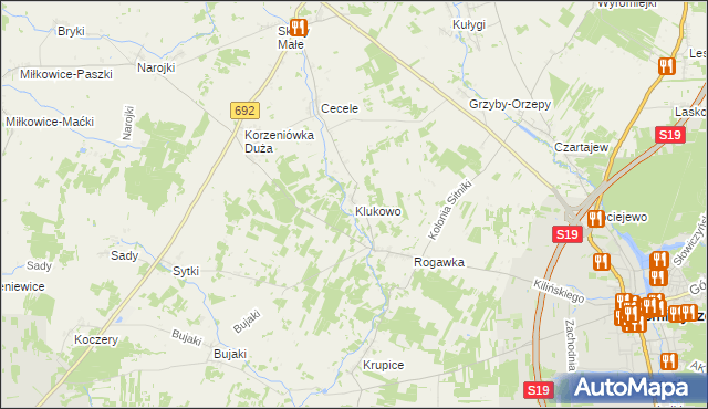 mapa Klukowo gmina Siemiatycze, Klukowo gmina Siemiatycze na mapie Targeo