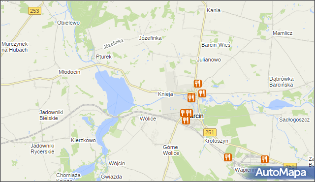 mapa Knieja gmina Barcin, Knieja gmina Barcin na mapie Targeo