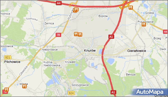 mapa Knurów powiat gliwicki, Knurów powiat gliwicki na mapie Targeo