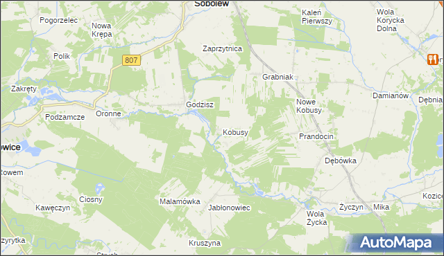 mapa Kobusy gmina Sobolew, Kobusy gmina Sobolew na mapie Targeo