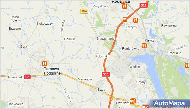 mapa Kobylniki gmina Rokietnica, Kobylniki gmina Rokietnica na mapie Targeo