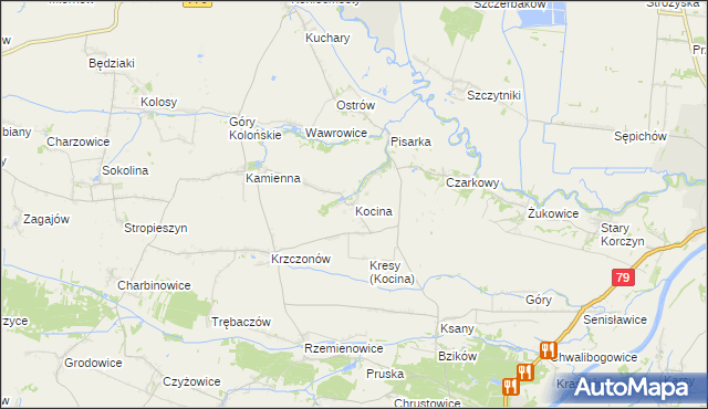 mapa Kocina gmina Opatowiec, Kocina gmina Opatowiec na mapie Targeo