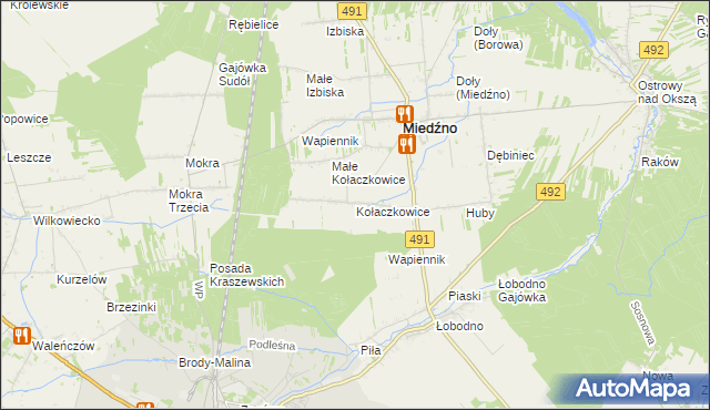 mapa Kołaczkowice gmina Miedźno, Kołaczkowice gmina Miedźno na mapie Targeo