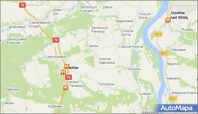 mapa Kolonia Dąbrówka gmina Tarłów, Kolonia Dąbrówka gmina Tarłów na mapie Targeo