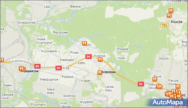mapa Kolonia gmina Bolesław, Kolonia gmina Bolesław na mapie Targeo