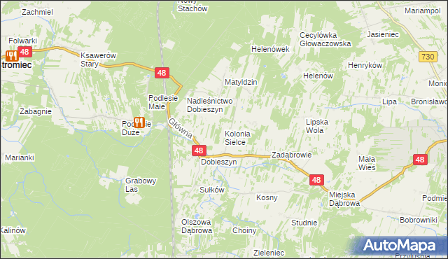 mapa Kolonia Sielce, Kolonia Sielce na mapie Targeo