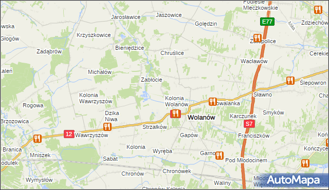 mapa Kolonia Wolanów, Kolonia Wolanów na mapie Targeo