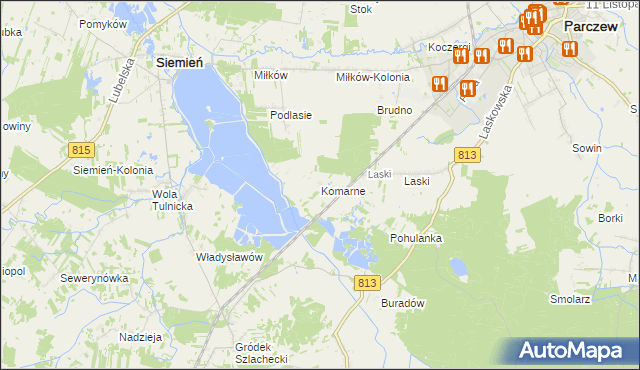 mapa Komarne, Komarne na mapie Targeo