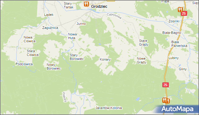 mapa Konary gmina Grodziec, Konary gmina Grodziec na mapie Targeo