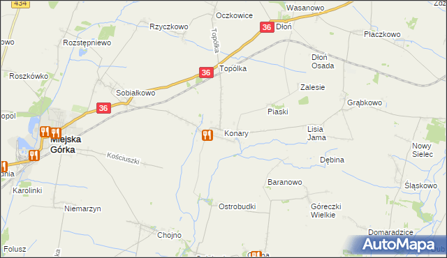 mapa Konary gmina Miejska Górka, Konary gmina Miejska Górka na mapie Targeo