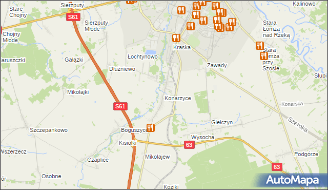 mapa Konarzyce gmina Łomża, Konarzyce gmina Łomża na mapie Targeo