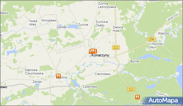 mapa Konarzyny powiat chojnicki, Konarzyny powiat chojnicki na mapie Targeo