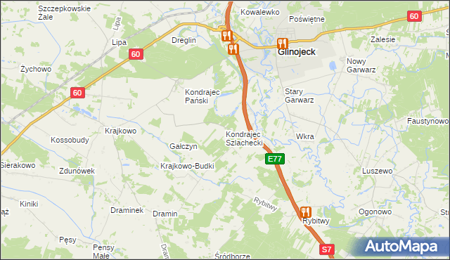 mapa Kondrajec Szlachecki, Kondrajec Szlachecki na mapie Targeo