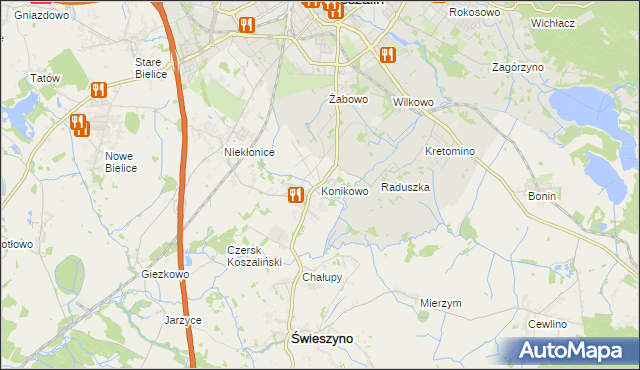 mapa Konikowo gmina Świeszyno, Konikowo gmina Świeszyno na mapie Targeo