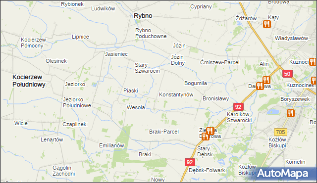 mapa Konstantynów gmina Rybno, Konstantynów gmina Rybno na mapie Targeo